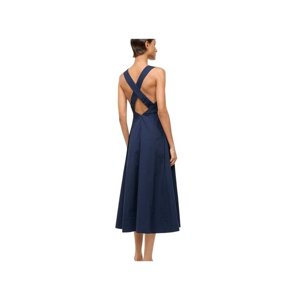 New STAUD Teresa Navy Midi Dress With Cross Back Sz 4 - Picture 3 of 8